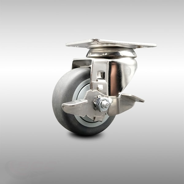 3 Inch 316SS Thermoplastic Rubber Wheel Swivel Top Plate Caster with Brake SCC